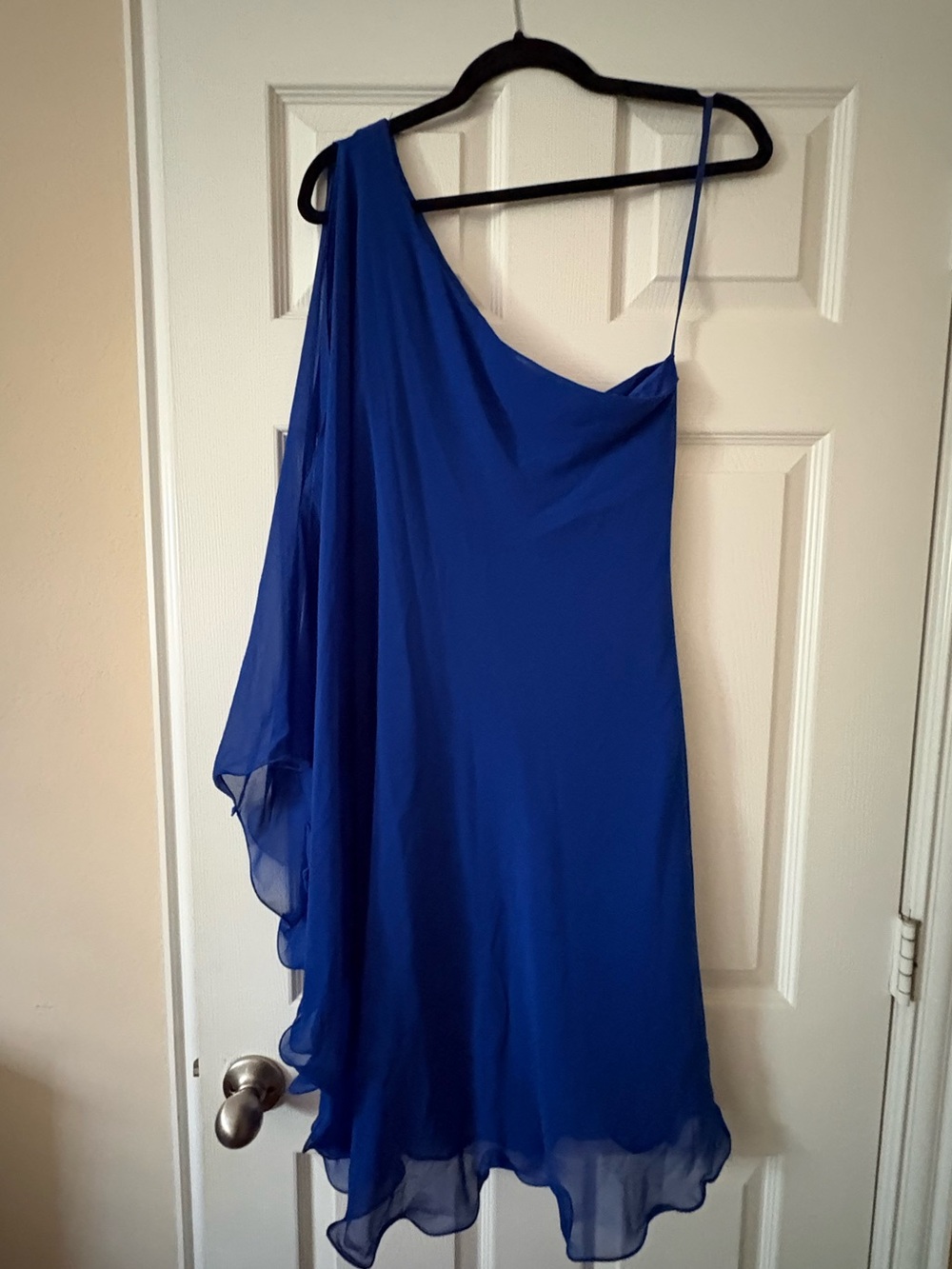 Lauren Ralph Lauren One-Shoulder Cobalt Blue Chiffon Dress